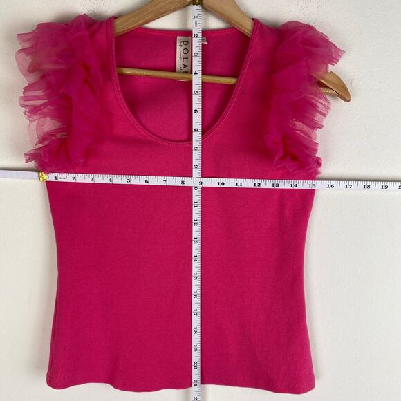DOLAN Tulle Sleeve Tank Top Size S Hot Pink Preppy Going Out Feminine Colorful - Picture 12 of 12